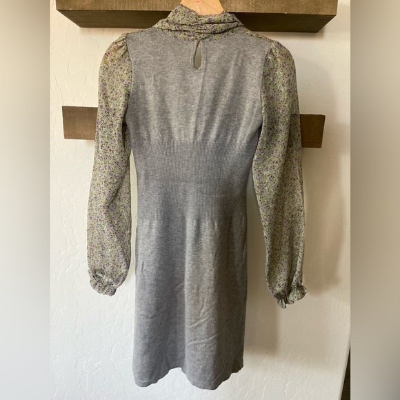 Anna Maria| Feminine Sheer Floral Dress with Knit Gray Combo••Ditsy Floral Print - Picture 2 of 10